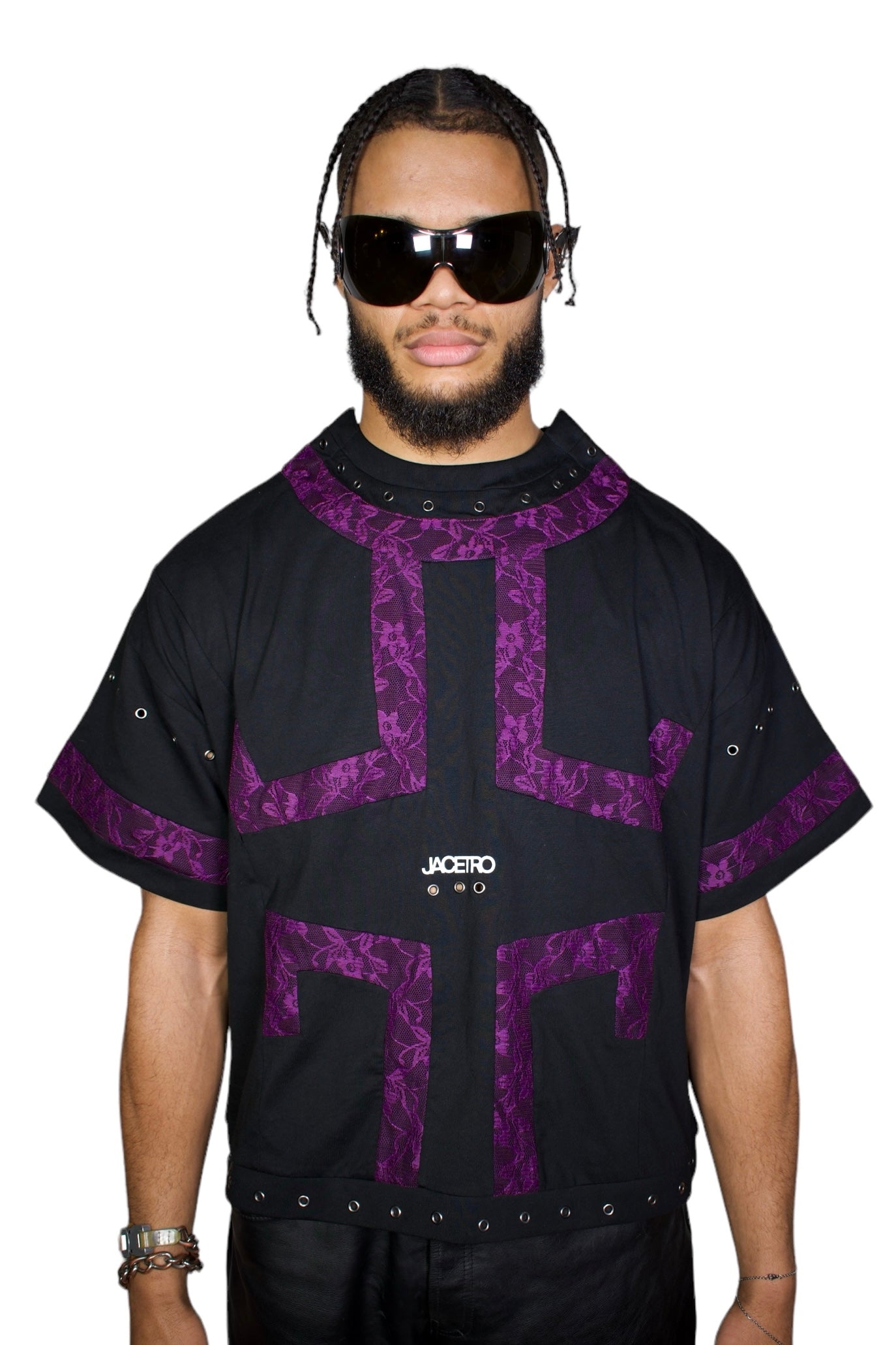 METAL LACE T-SHIRT BLACK/PURPLE